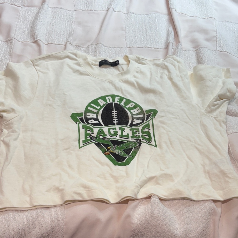 Junk Food Clothing Cream and Green Crop Top